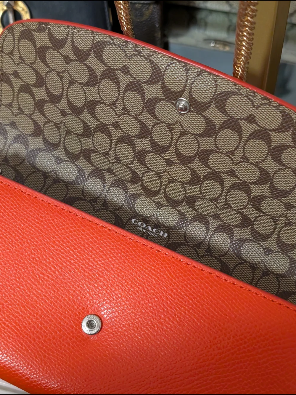 COACH Orange Leather Continental Wallet - Signature Logo